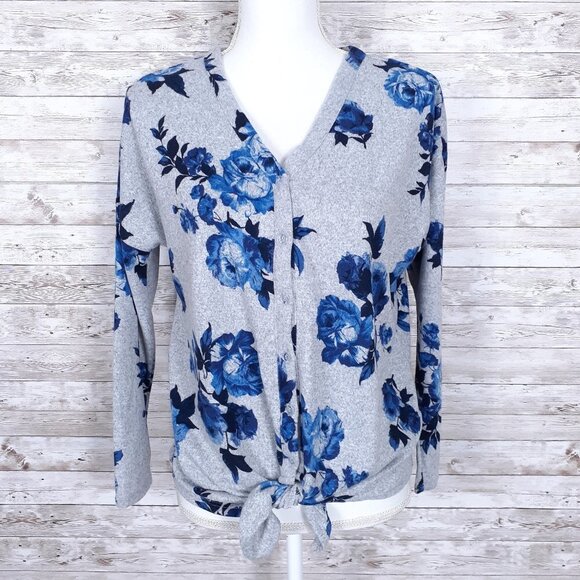 Absolutely Famous Sweaters - Absolutely Famous Cardigan Sweater S Tie Front Floral 282A